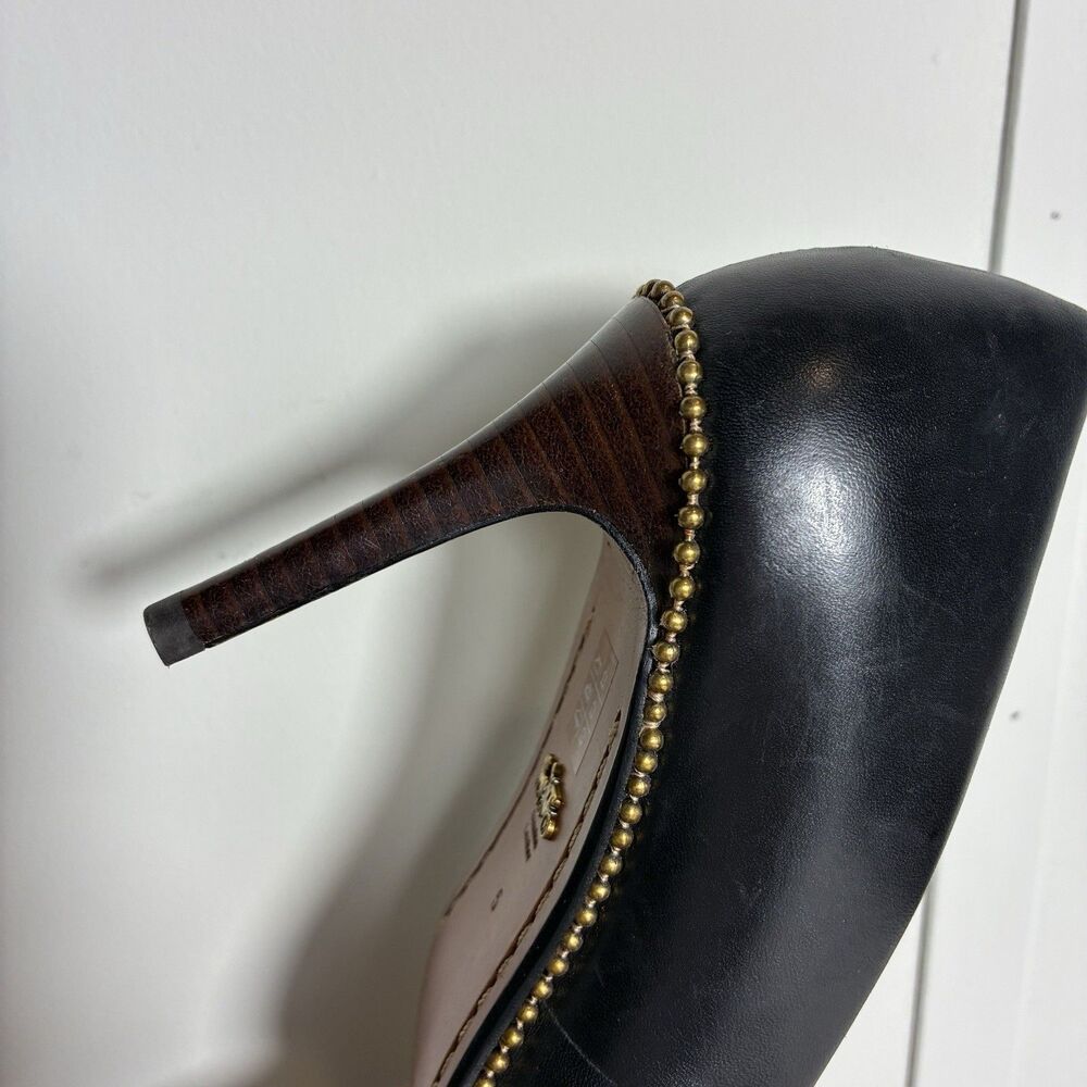 Coach Heels Sz 5 Vonna Black Leather Pointed Toe Gold Bead Chain High Heel Pump - Picture 5 of 13